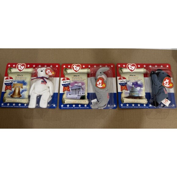 2000 McDonalds Ty Beanie Babies American Trio Lefty Righty & Libearty NEW - Picture 1 of 13